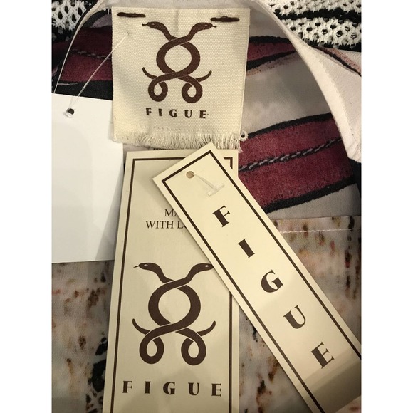 Figue Size S 'Aidia' Blouse Top Silk Red Blue White Elbow Sleeves - Picture 6 of 6